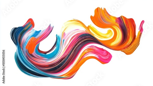 Swirling colorful brush strokes of acrylic paint, isolated on white. Bright, bold colors perfect for design, with a vivid texture that stands out