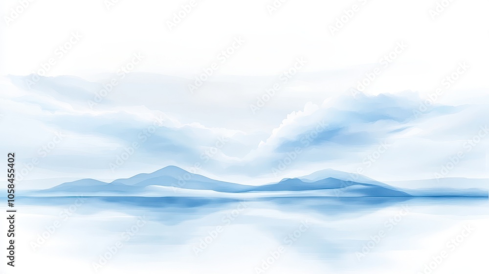A mountain range is reflected in the water A mountain range is reflected in the water