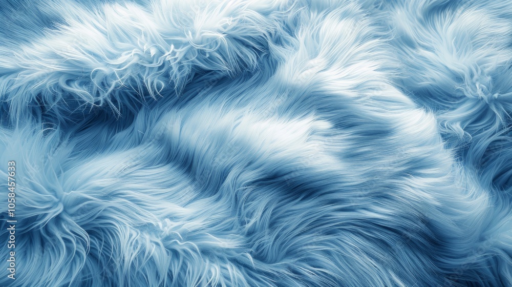 Close-up of soft, blue, fluffy faux fur fabric. Close-up of soft, blue, fluffy faux fur fabric.