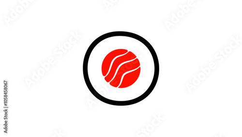 Japanese sushi emblem, black and red isolated silhouette