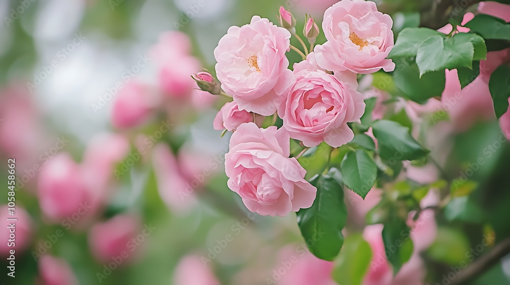 Pink Roses in Bloom Subtle Blur Background with Space for Custom Text Pink Roses in Bloom Subtle Blur Background with Space for Custom Text