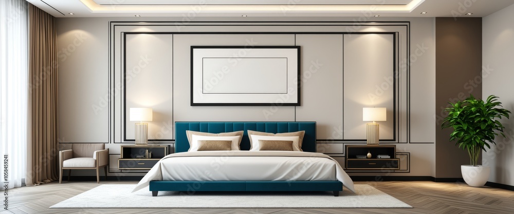 Luxurious modern bedroom with elegant decor and chic furniture design Luxurious modern bedroom with elegant decor and chic furniture design