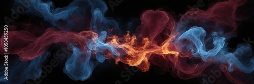 Abstract smoke fire in Maroon and blue light isolated on a black background