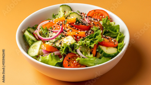 Fresh and Colorful Salad Bowl on orange background