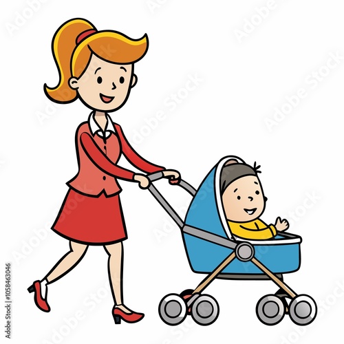 woman walking baby in stroller