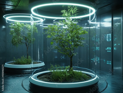 Fototapeta Naklejka Na Ścianę i Meble -  A tree is in a glass container with a green background