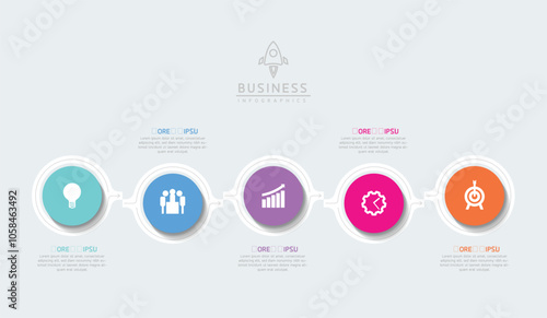 Vector infographic business presentation template with circular interconnection with 5 options.