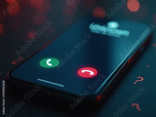 A close-up shot of a smartphone screen displaying an incoming call from Unknown photo