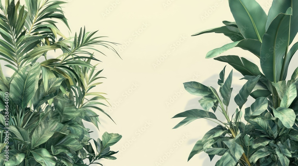 Lush green plants against a light background for a calming aesthetic. Lush green plants against a light background for a calming aesthetic.