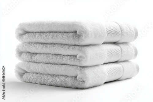 Folded stack of white towels isolated on white background.