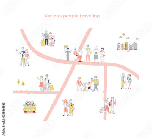 道を歩いているさまざまな人々　旅行4