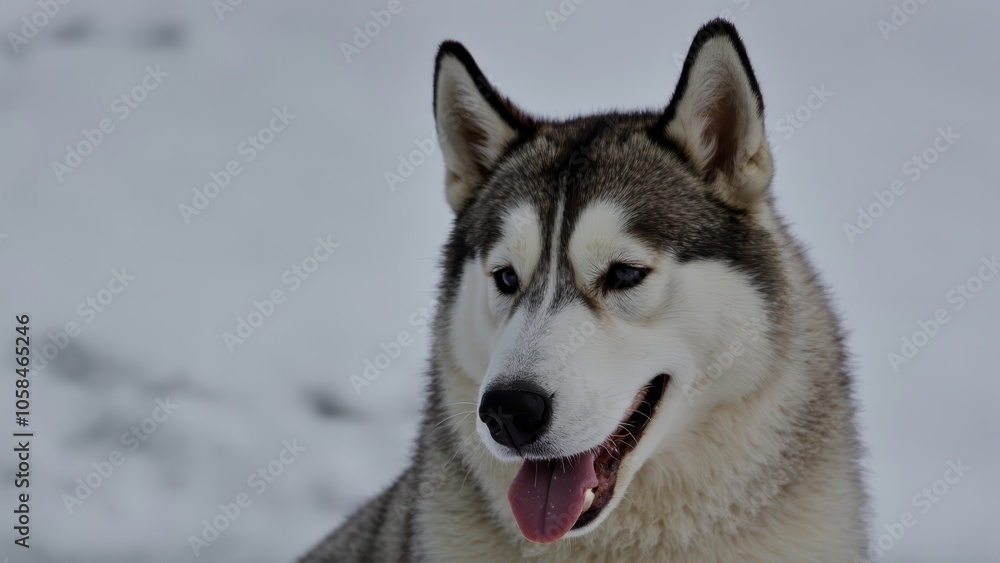 A husky dog with its tongue out in the snow A husky dog with its tongue out in the snow