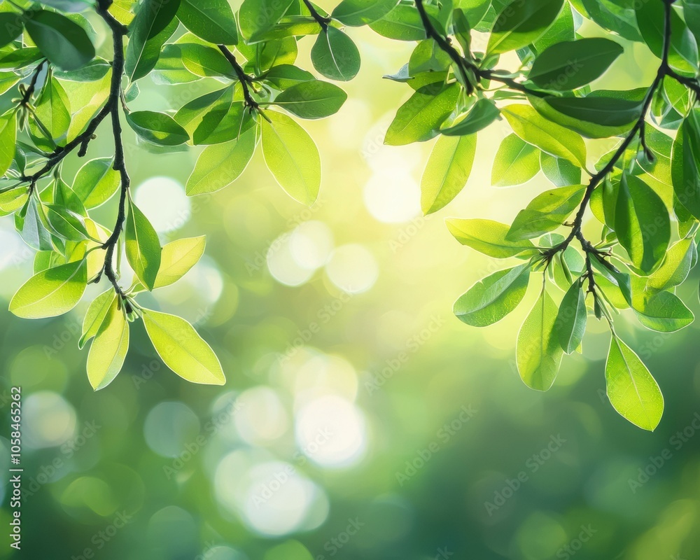 Green leaves and branches with a blurred background. AI. Green leaves and branches with a blurred background. AI.