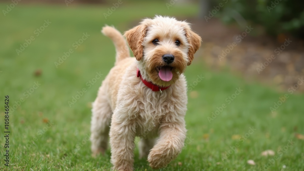 A small brown dog running across a lush green field A small brown dog running across a lush green field