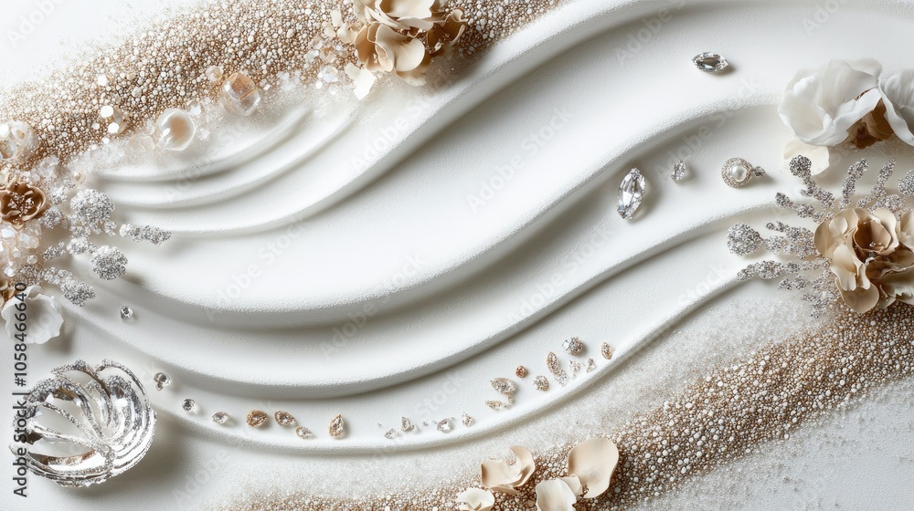 An elegant frame of contemporary fashion jewelry laid on a white background, highlighting exquisite designs. An elegant frame of contemporary fashion jewelry laid on a white background, highlighting exquisite designs.