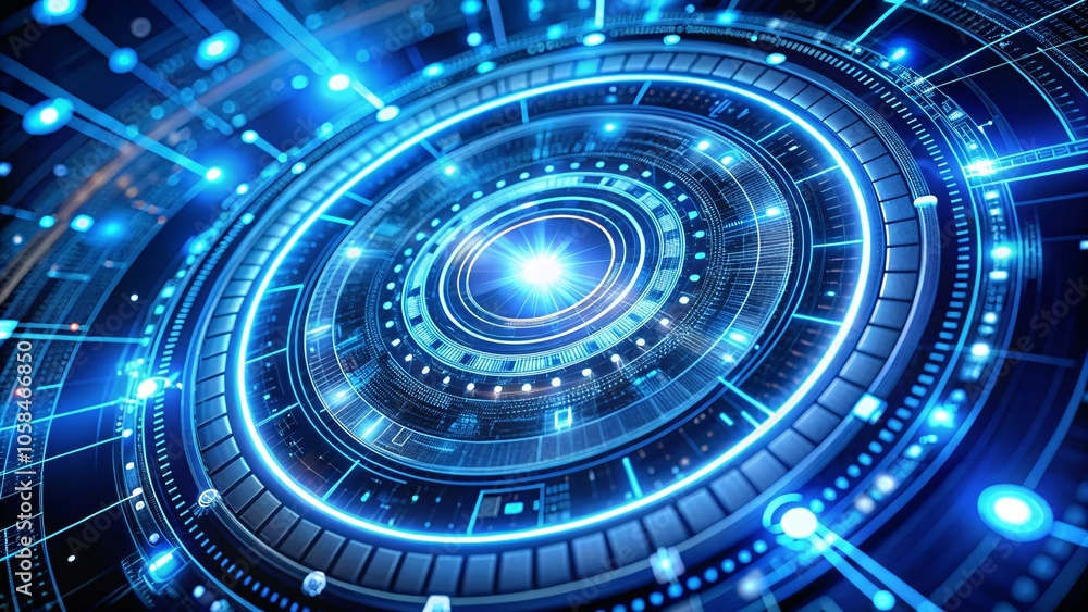 Fototapeta premium Futuristic Circular Technology-Interface, in Bue Glowing Neon Lights V3