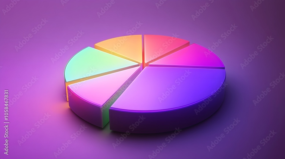 Fototapeta premium 3D vector pie chart infographic template, semicircle form, divided into nine parts, smooth glowing texture, highly vibrant colors ranging from deep purple to neon green, modern and clean design, high