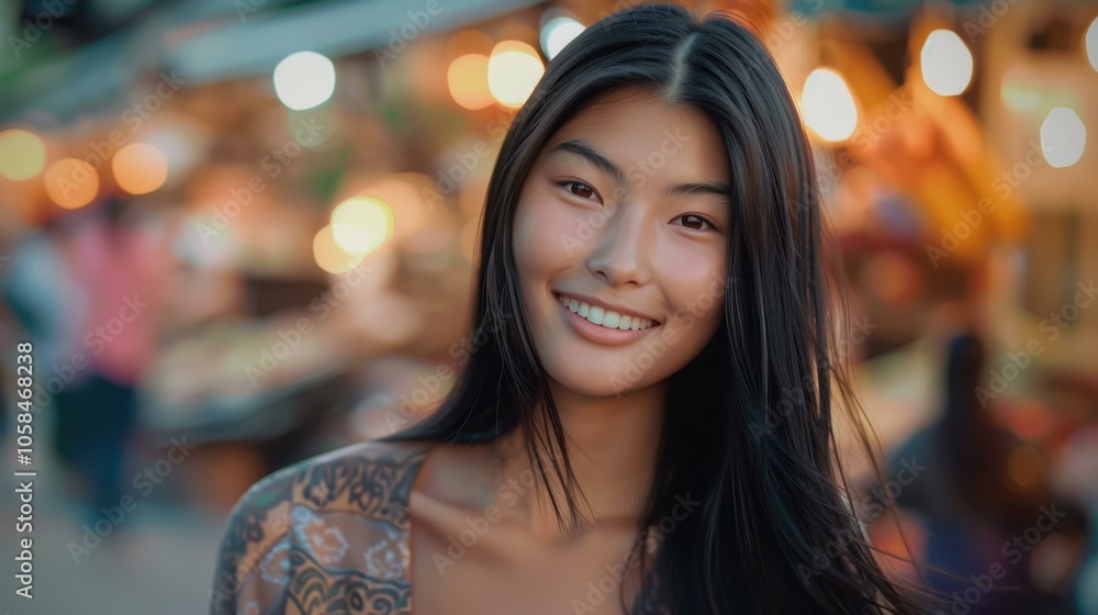 A woman smiles brightly at the camera. AI. A woman smiles brightly at the camera. AI.