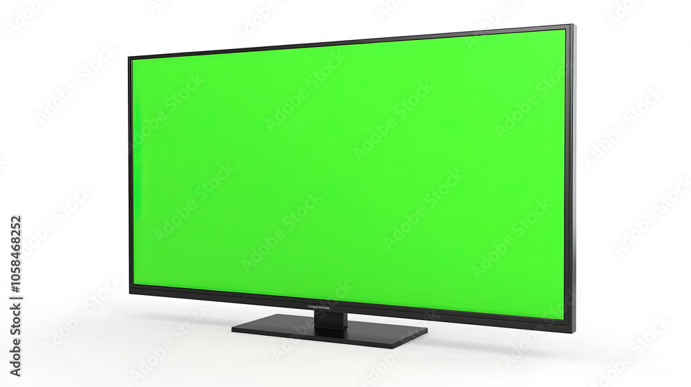 big led tv with green screen on white background big led tv with green screen on white background