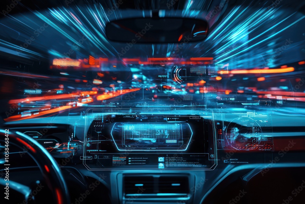 Visualization of a car in HUD UI design, emphasizing advanced scanning and data analysis. Visualization of a car in HUD UI design, emphasizing advanced scanning and data analysis.