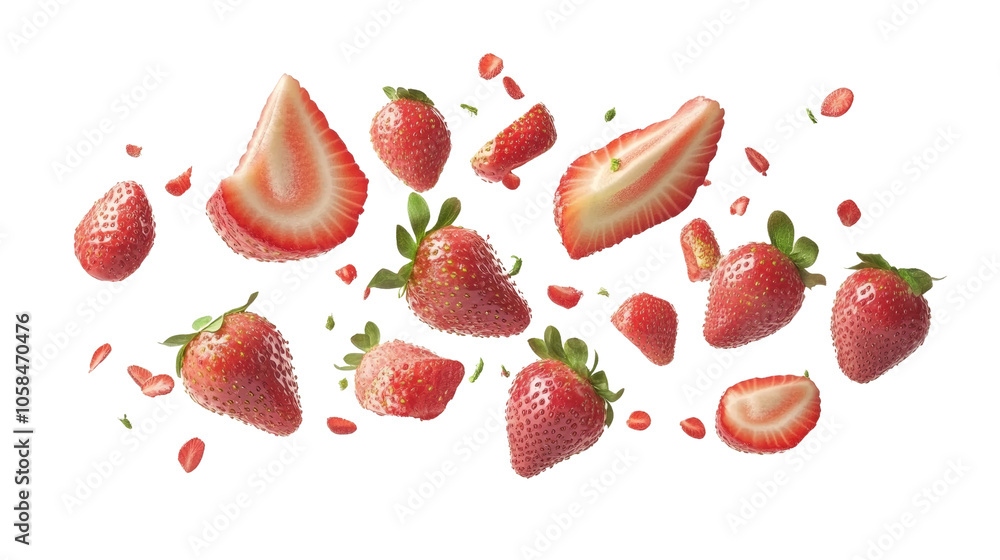 Falling Strawberries and slices isolated PNG Falling Strawberries and slices isolated PNG