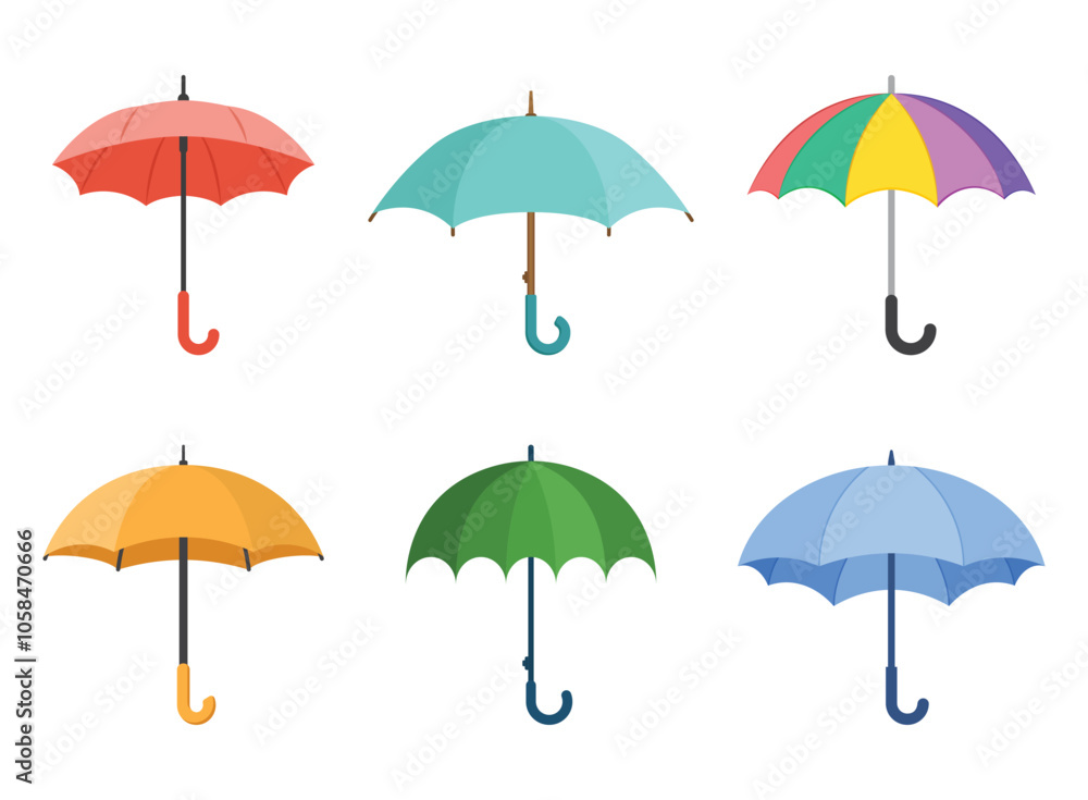 Waterproof umbrella icon set in flat style. Parasol vector illustration on isolated background. Rainy protection sign business concept. Waterproof umbrella icon set in flat style. Parasol vector illustration on isolated background. Rainy protection sign business concept.