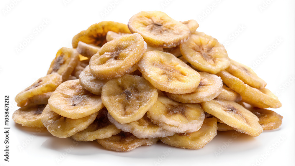 Dried candied banana slices isolated on white background Dried candied banana slices isolated on white background