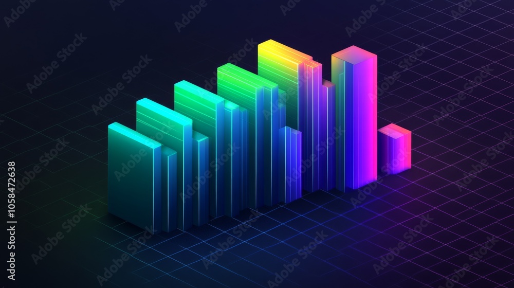 Colorful 3D Bar Graph on Dark Background Colorful 3D Bar Graph on Dark Background