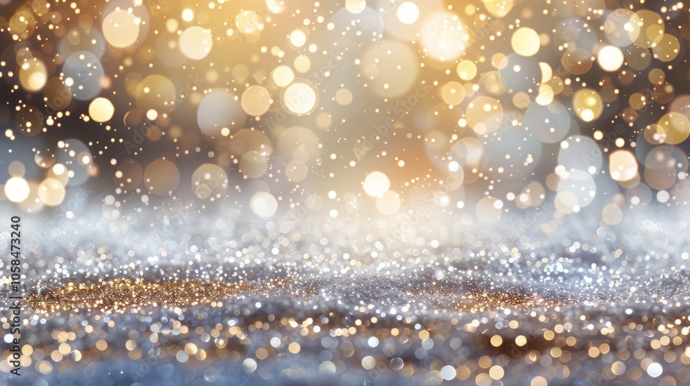 Christmas background with silver and gold bands of twinkling bokeh lights and glitter, with copy space Christmas background with silver and gold bands of twinkling bokeh lights and glitter, with copy space