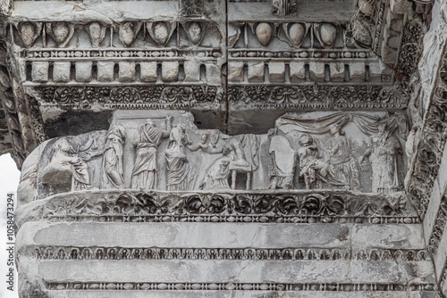 Bas-relief on peristyle at the Temple of Minerva. Roman Forum in Rome, Italy photo