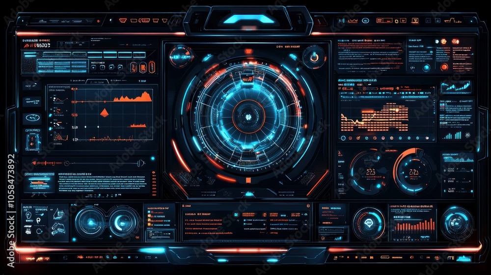 Futuristic Digital Interface with Glowing Elements Futuristic Digital Interface with Glowing Elements