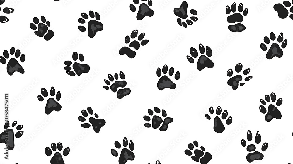 Seamless pattern of black paw prints on a white background. Seamless pattern of black paw prints on a white background.