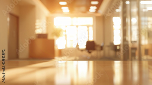 Soft focus photograph of a bright office space bathed in sunlight, showcasing a warm and inviting atmosphere for business.