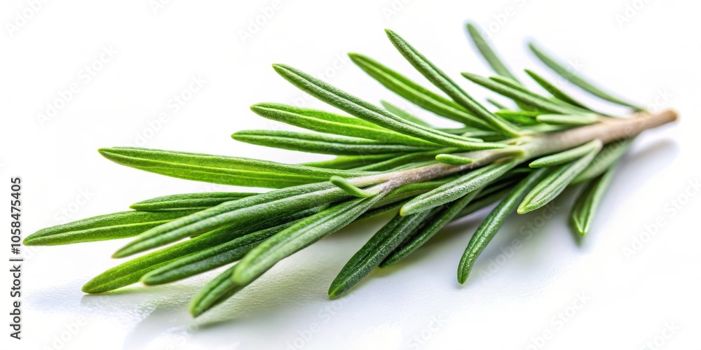 Fototapeta premium A sprig of rosemary with delicate, needle-like leaves, showcasing its vibrant green hue and fresh aroma