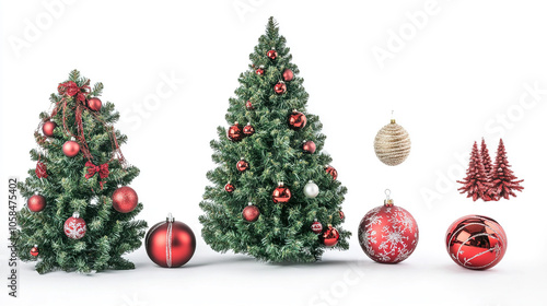 Christmas Tree with Ornaments on White background