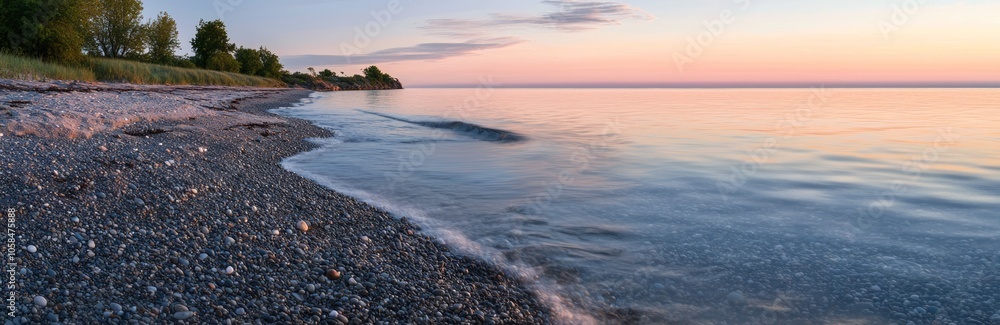 Serene Dawn at Rocky Beach - Captivating Panoramic Landscape with Vibrant Skies and Gentle Waves, Ultra-Detailed Photography Serene Dawn at Rocky Beach - Captivating Panoramic Landscape with Vibrant Skies and Gentle Waves, Ultra-Detailed Photography