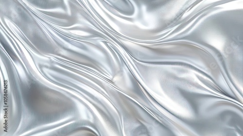 Shiny metallic silver texture creates a captivating background with elegant folding waves. This silver background offers unique visual appeal and ample copy space for various designs.