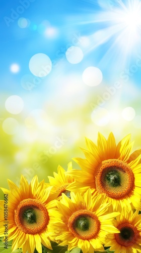 A vibrant image of sunflowers against a bright, sunny background.