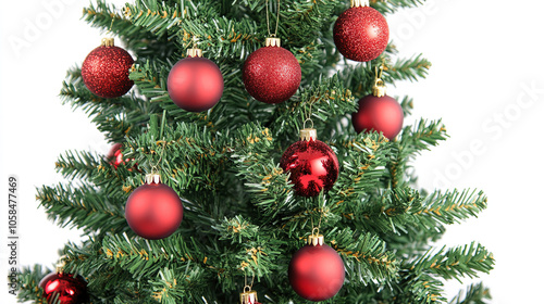 Fully Decorated Christmas Tree on White Background