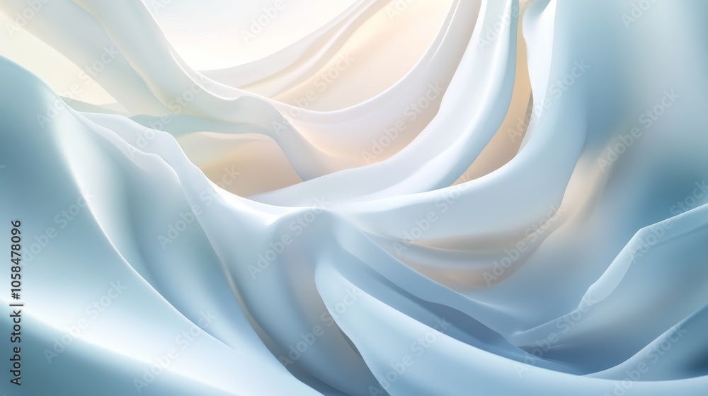Fototapeta premium 2410_100.white abstract background with layered waves, 3d rendering in a minimalist style, smooth and flowing lines, soft shadows enhancing the depth, elegant and modern aesthetic with a calming,