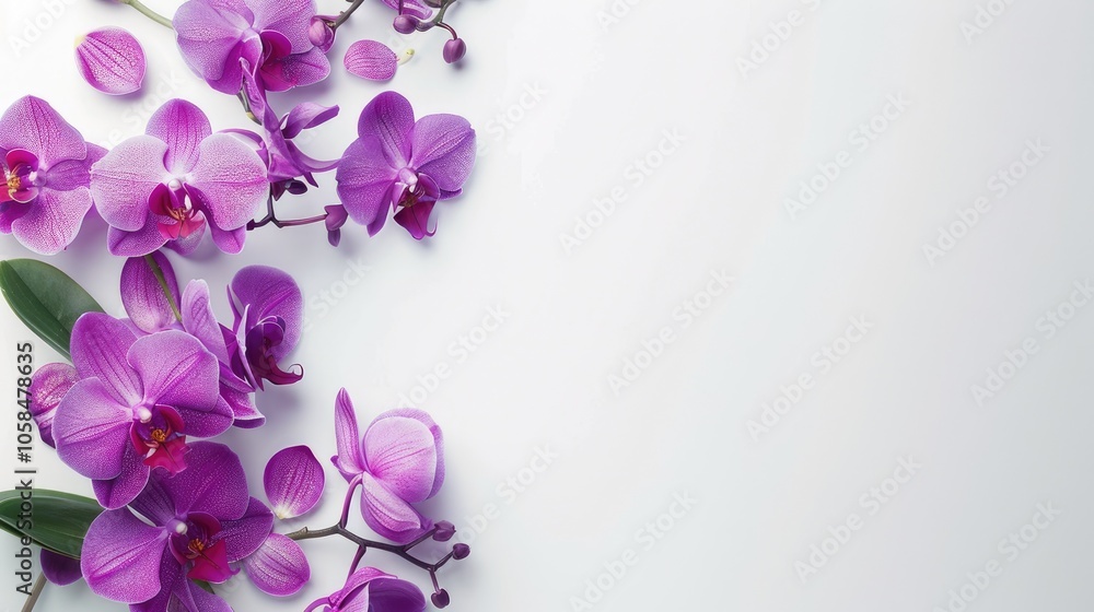 Purple butterfly orchid flowers on white background with space for text. Purple butterfly orchid flowers on white background with space for text.