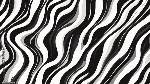 2410_051.abstract black and white wavy pattern, bold alternating stripes, optical illusion effect, smooth flowing curves, high-contrast design, dynamic lines creating a sense of motion, symmetrical