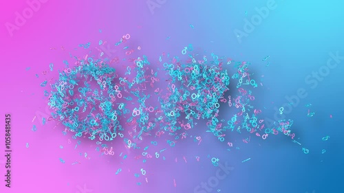 3d morphing animation baby gender reveal party where the gender sign turns to the word BOY.