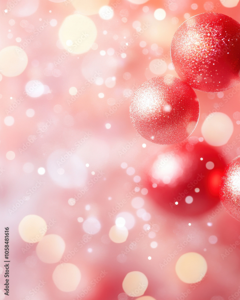 festive background featuring sparkling red Christmas ornaments with soft bokeh effect, creating warm and joyful atmosphere for holiday season festive background featuring sparkling red Christmas ornaments with soft bokeh effect, creating warm and joyful atmosphere for holiday season