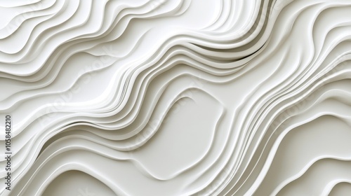 Fototapeta Naklejka Na Ścianę i Meble -  2410_049.geometric topographic lines on white background, fluid contours, abstract relief design, wood grain-inspired pattern, smooth 3d effect, monochromatic minimalism, flowing waves and curves,