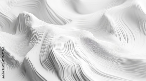 Fototapeta Naklejka Na Ścianę i Meble -  2410_046.white topographic map background, thin contour lines, flowing curves resembling wood grain texture, minimalistic design, abstract terrain-like pattern, smooth 3d relief, monochromatic,