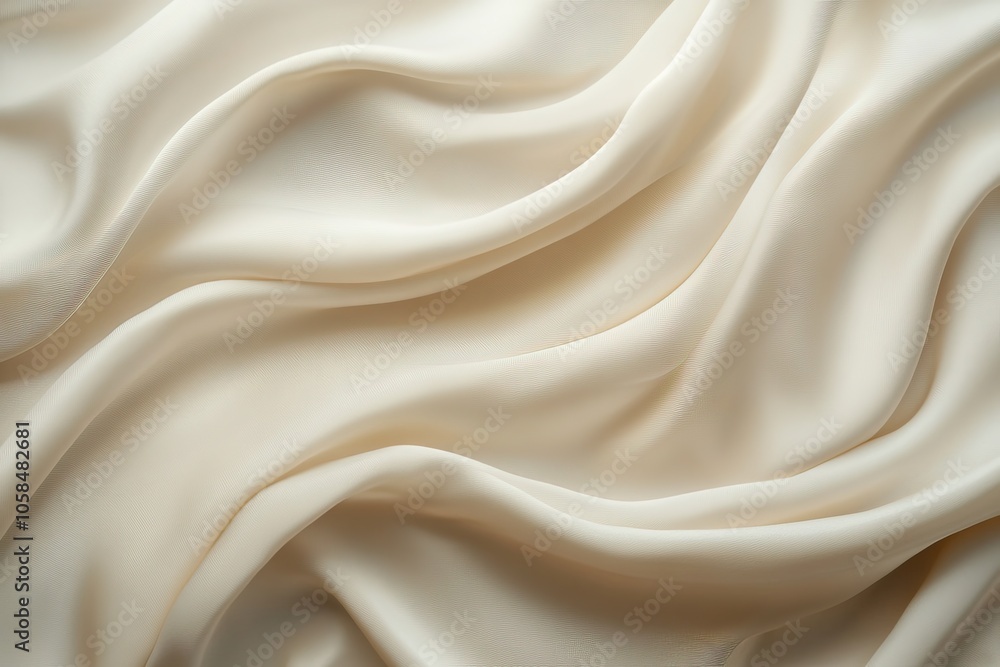 A smooth, cream-colored fabric gently drapes and folds, showcasing its soft texture and light sheen. A smooth, cream-colored fabric gently drapes and folds, showcasing its soft texture and light sheen.