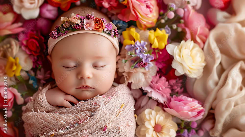 Fototapeta premium A lovely floral background designed for newborn baby themes.