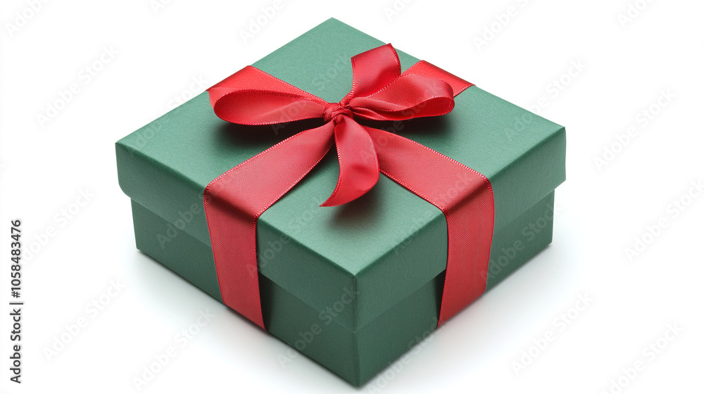 Obraz premium Green Gift Box Tied with Red Ribbon