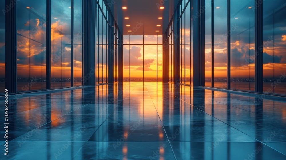 Skyline Sunset View Through Glass Walls Skyline Sunset View Through Glass Walls